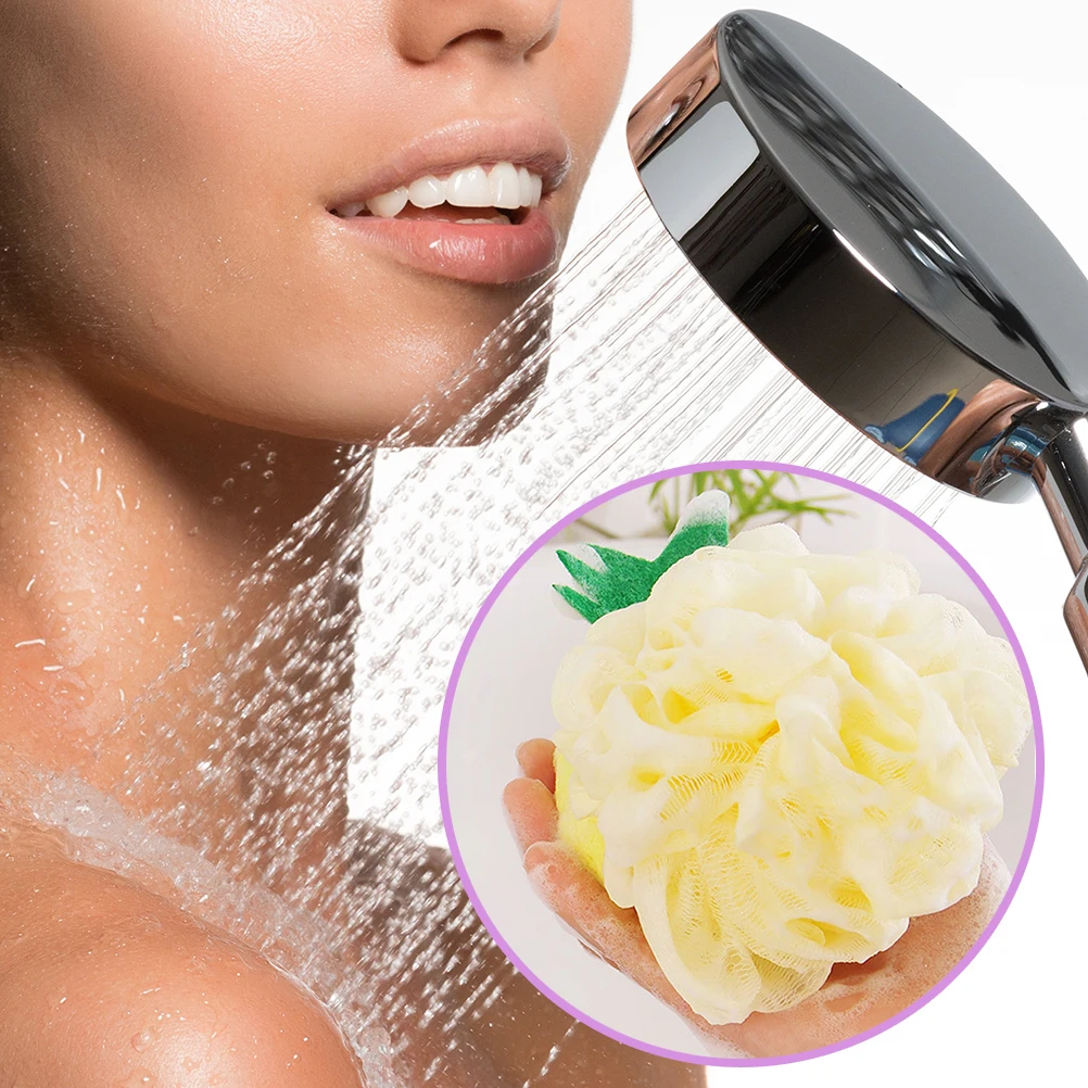 

4pcs Fruit Shaped Bath Ball Mesh Sponge Shower Pouf Soft Durable Skin-Friendly Large Double Color Body Clean Relaxing Pineapple