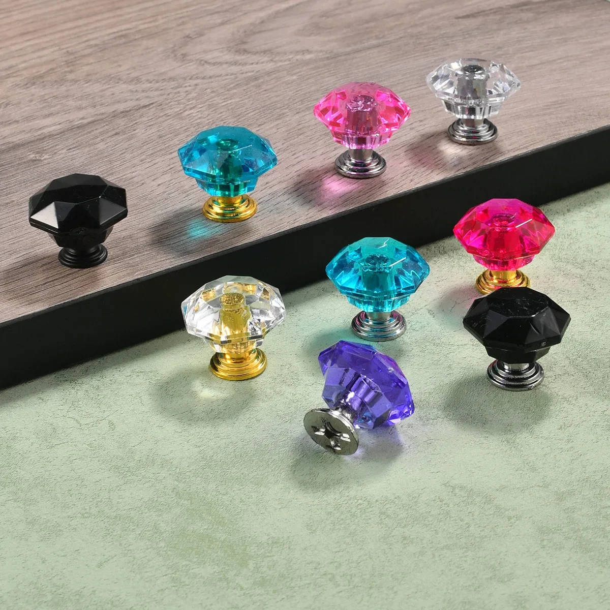 Color crystal drawer diamond pull transparent handle door cabinet drawer acrylic plastic handle