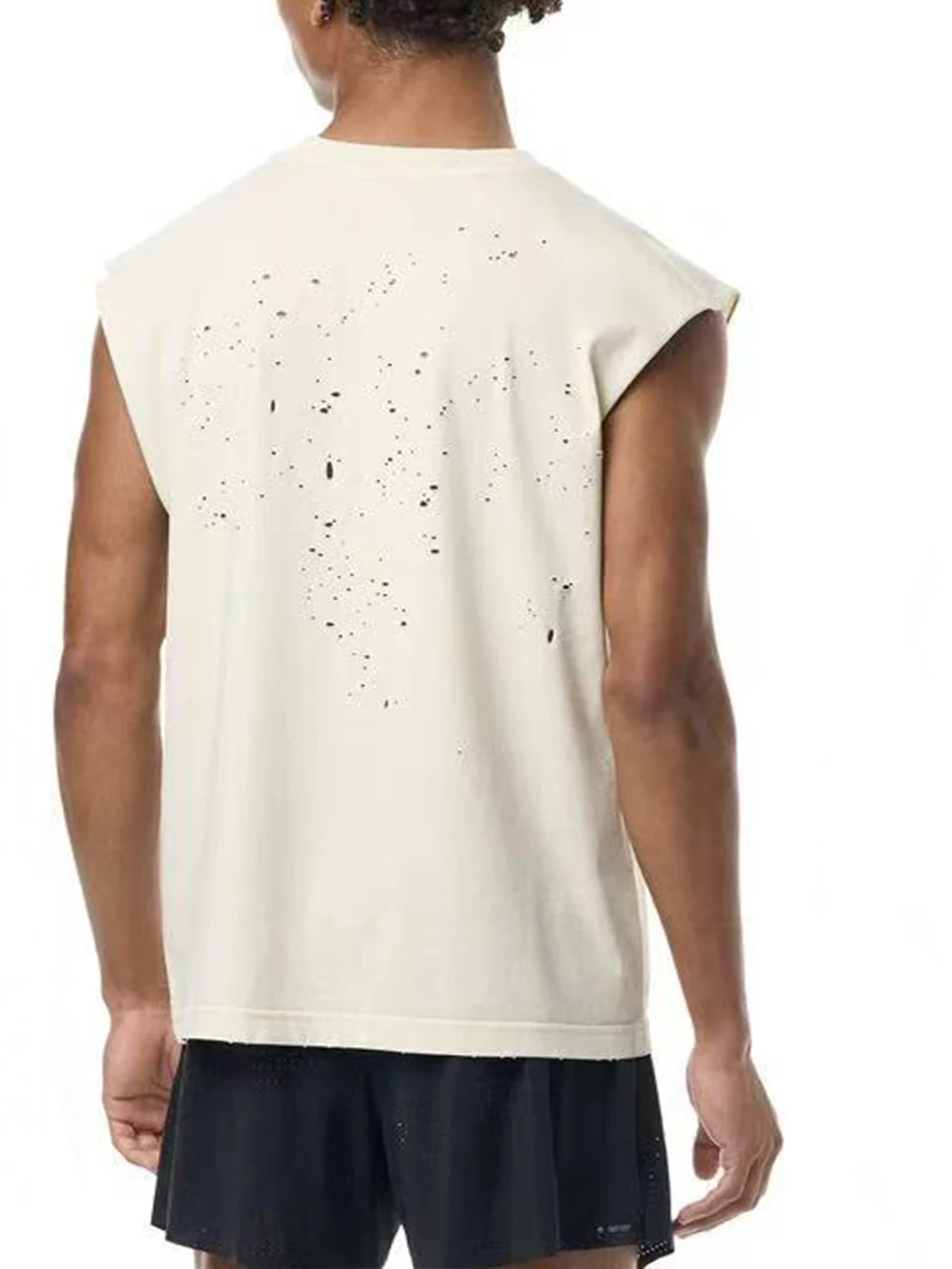 Hand-Punched Hole Vintage Cotton round Neck Sleeveless T-Shirt Breathable Fashionable Sporty H-Shape Vest for Teen Boys