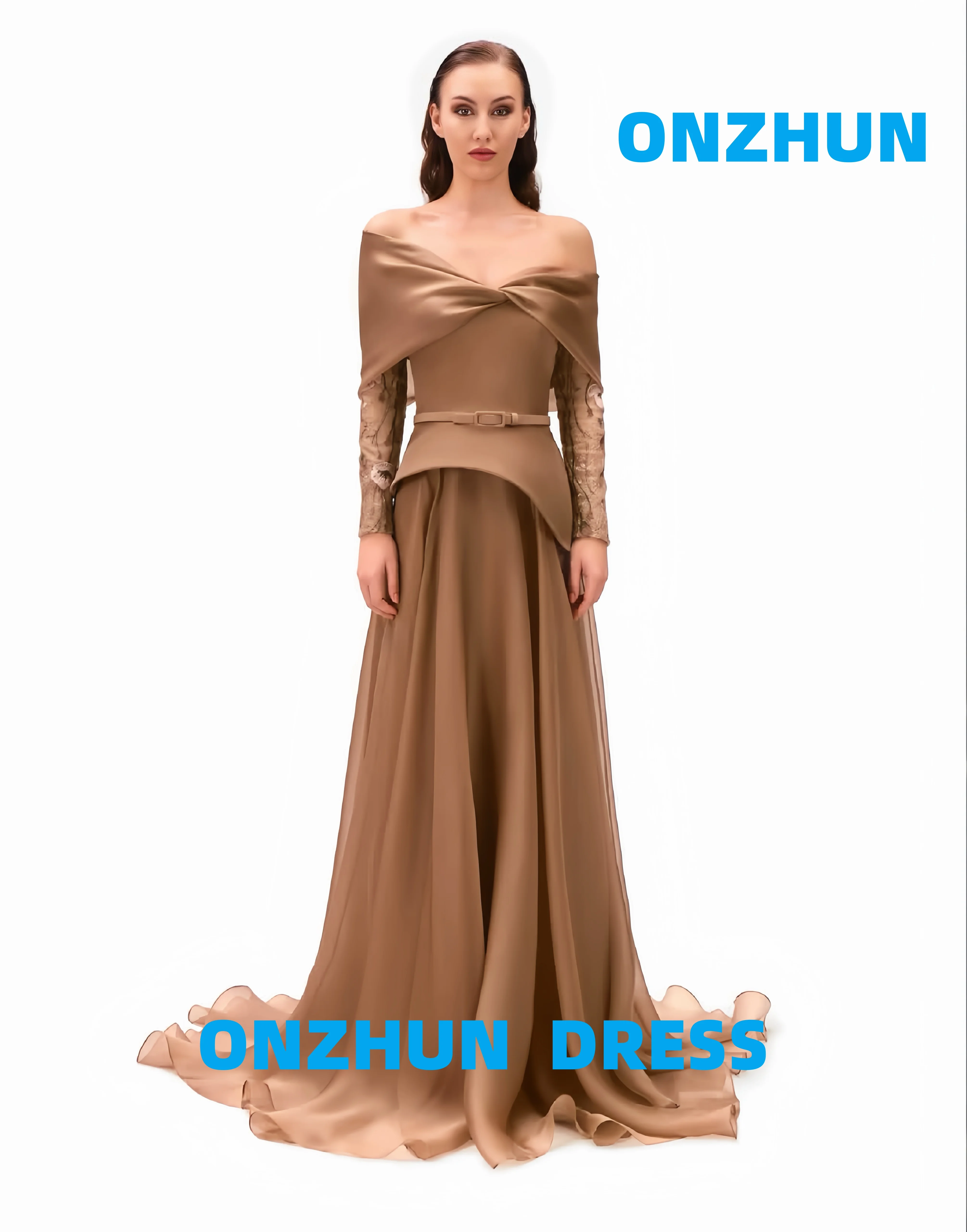 

Индивидуальные атласные элегантные роскошные вечерние платья трапециевидной формы без бретелек с длинными рукавами, женские вечерние платья, современные вечерние платья