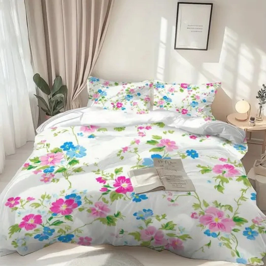 الدوبامين الملونة الأزهار رومانسية غطاء لحاف الملكة الملك الحجم الربيع الأزهار نمط طقم سرير غرفة ديكور 3 قطعة مجموعة لا لحاف