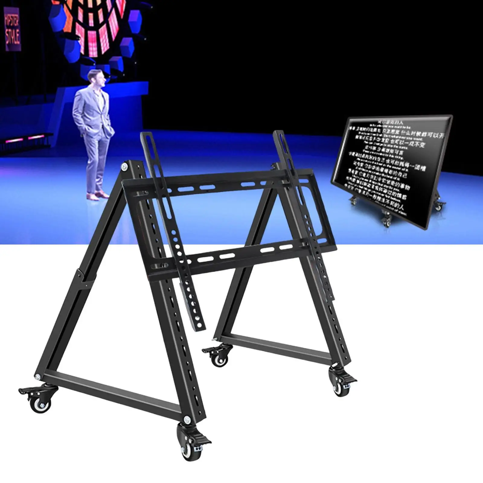 low-height-mobile-tv-stand-mobile-tv-mount-stand-sturdy-triangular-multifunctional-stable-steel-for-stage-meeting-room-office
