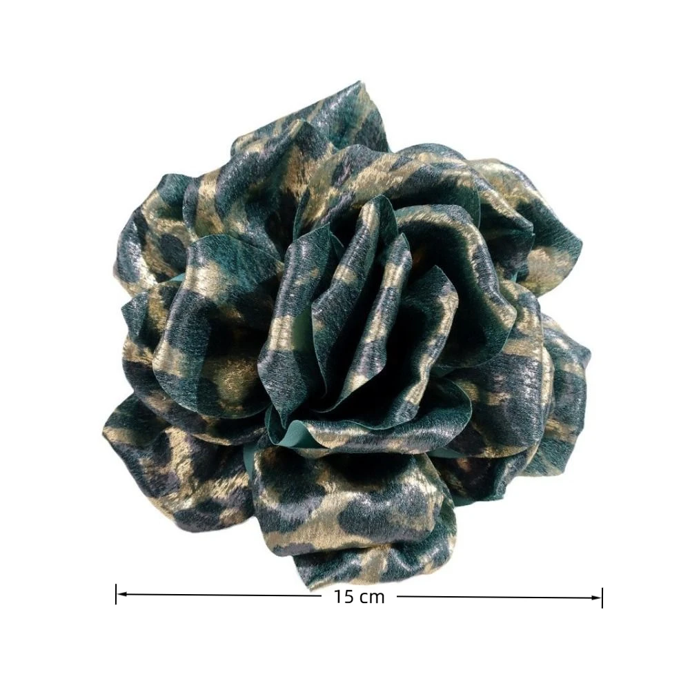 Spilla con fiori con stampa leopardata INS Spilla in metallo Spille da bavero grandi Corpetto per feste fatto a mano in tessuto zircone