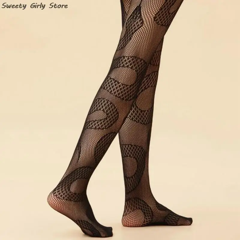 Black Snake Pantyhose Tights Stockings Girls Stretchy Pantyhose Gothic Punk Fashion Tattoo Fishnet Stockings Club Party Bottoms