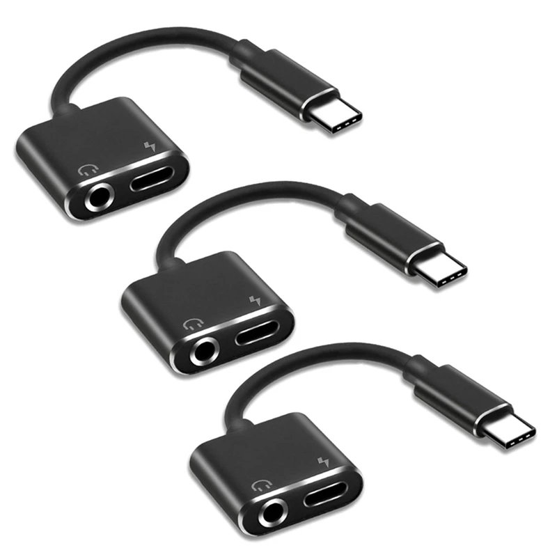 RISE-3X 2 In1 Type-C To 3.5Mm Headphone Jack Adaptor/Connector Charger, Earphone Aux Audio & Charge Adaptor Black