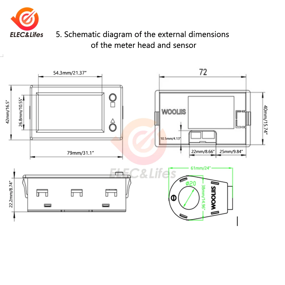 100A 200A 400A STN LCD Hall Coulomb Counter Meter Voltmeter Ammeter Wattmeter Auto Battery Monitor AMP Power Capacity Indicators