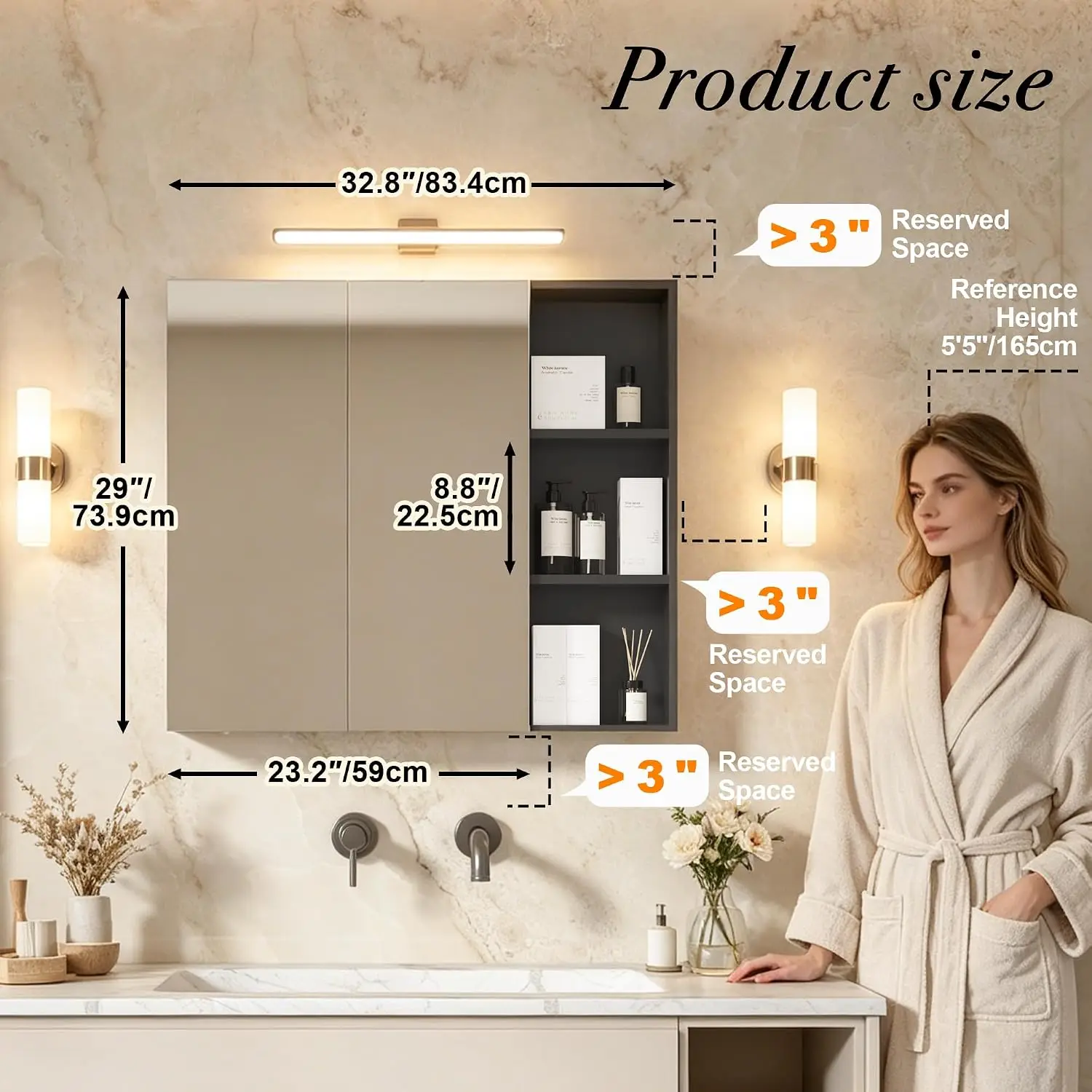 Modern Frameless Medicine Cabinet Mirror, Combined Double Doors Wall Cabinet for Bathroom with Mirrored Door,, Customized view 2