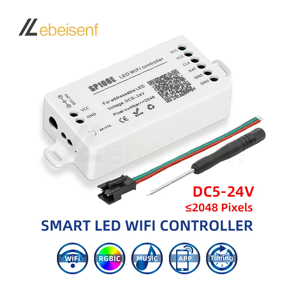 

Smart SP108E LED WiFi Controller DC 5V 12V 24V 2048 Pixel Dimmer for Addressable WS2811 WS2812B SK6812 Magic Color Strip Lights