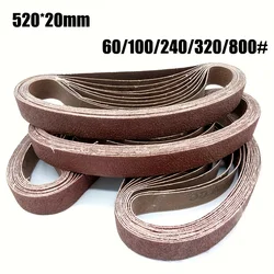 Lixadeira Mini Belt pequena para moagem, polimento de aço inoxidável, remoção de ferrugem, tecido abrasivo, 520x20mm, 60, 100, 240, 320, 800 #, 10pcs