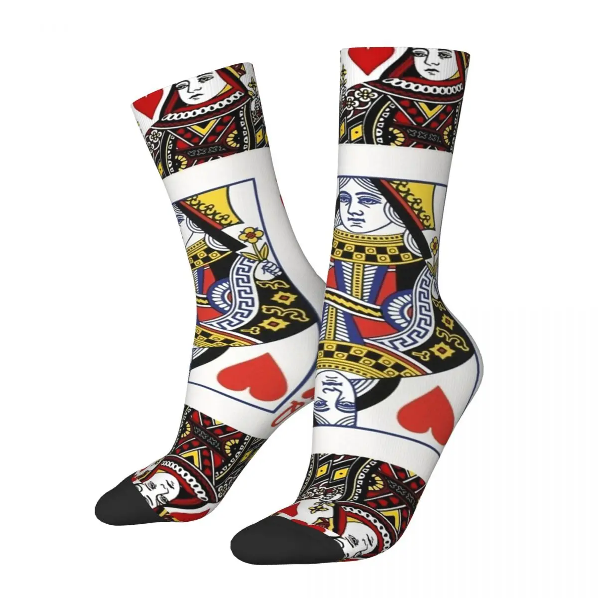 Happy Funny Men's compression Socks Red Queen Of Hearts Retro Harajuku Card Class Street Style Novelty Casual Crew Crazy Sock