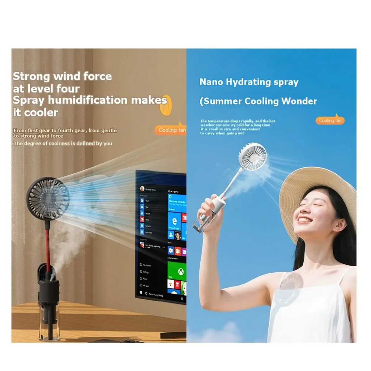 Portable Rechargeable Handheld Fan Mini Steam Cooling Artifact for Travel Outdoor Mist Humidifier Fan A