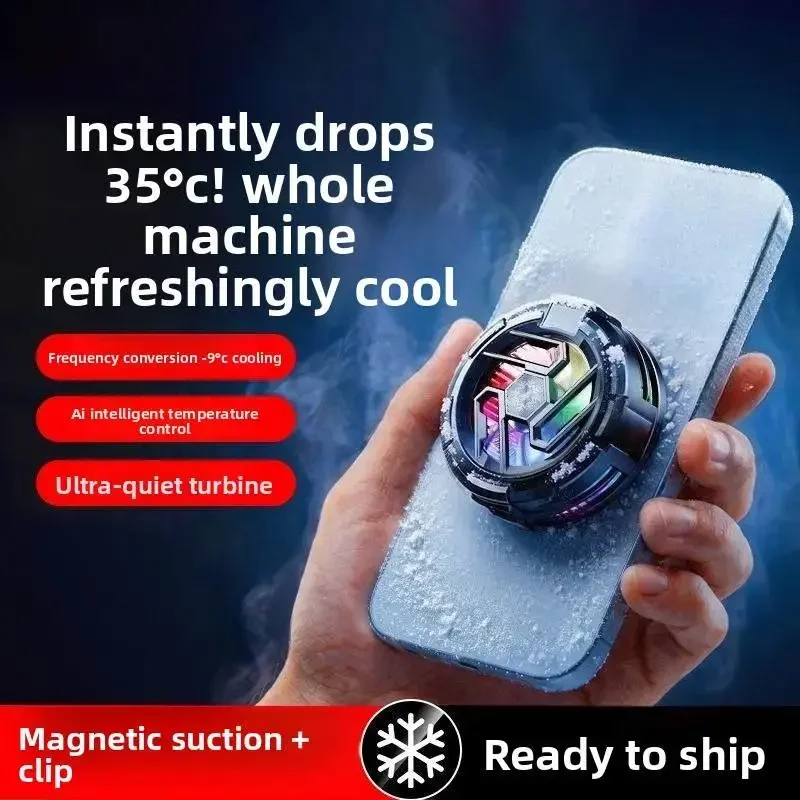 Semiconductor Phone Cooler RGB Cooling Fan Digital Display Radiator Air Conditioner For Gaming Live Streaming Heat Sink Mobile