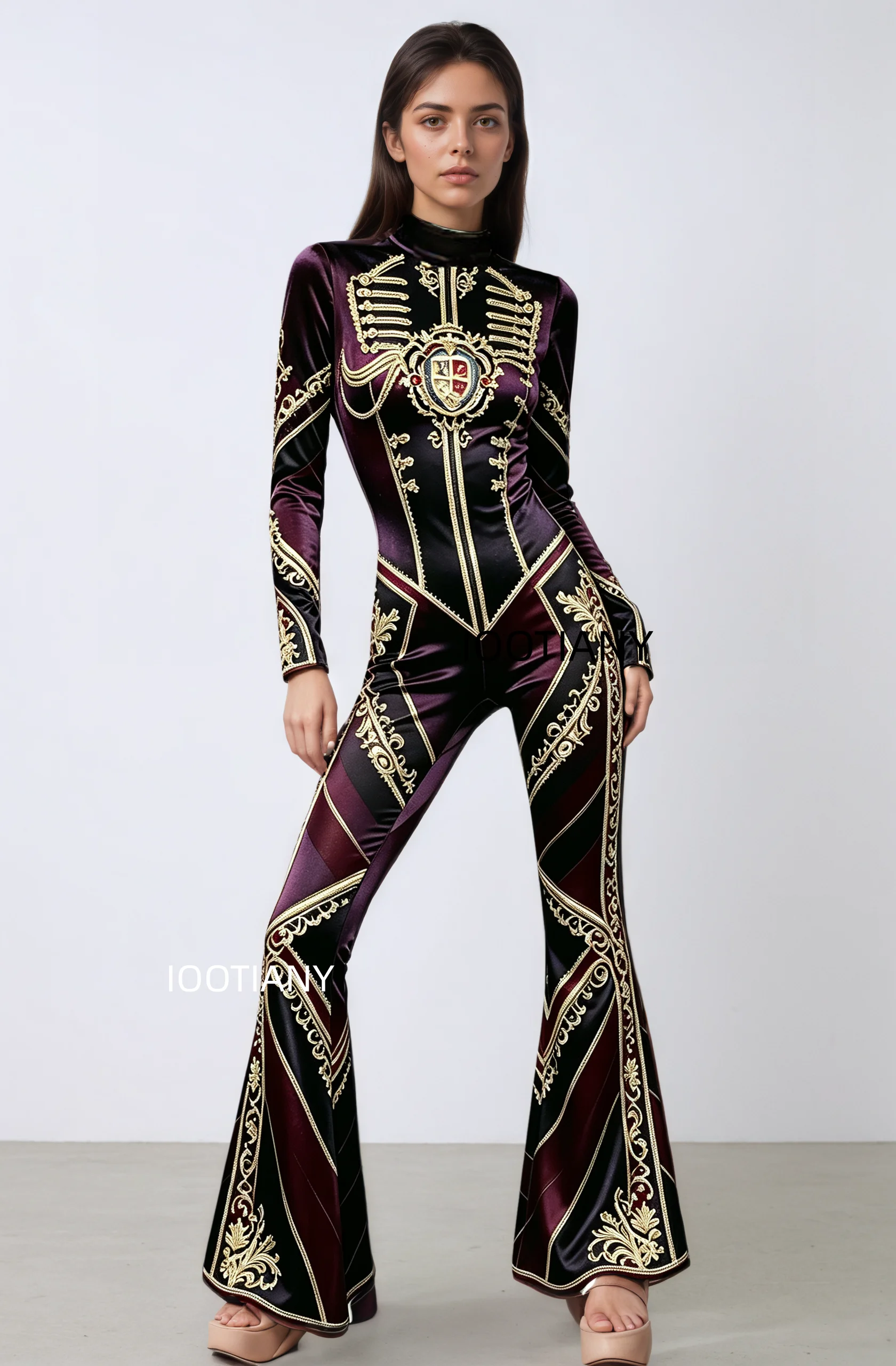 Damen Retro Skinny Flared Bell Bottom Jumpsuit, königlicher Bühnen-Performance-Bodysuit, Leoparden-Club-Cosplay-Show-Outfit – Detail 23