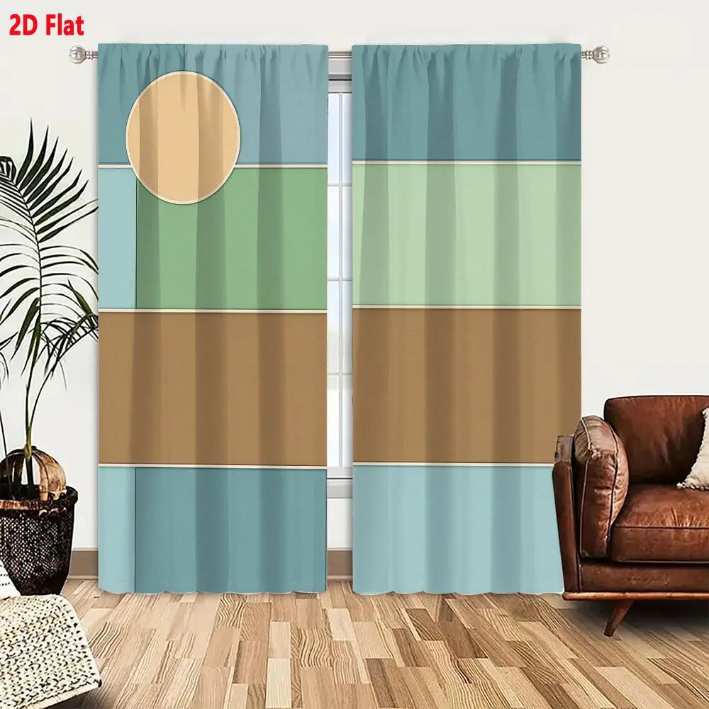 2Pcs Curtains 2D Flat Minimalist Geometric Composition With Muted Earthy Tones And Mid Century Modern Design Window Drapes for B