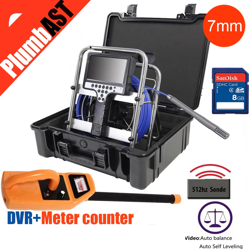 

23mm 512hz locator Auto self balancing DVR counter 7mm Endoscope pipe camera pipe inspection camera with 512hz sonda transmitter