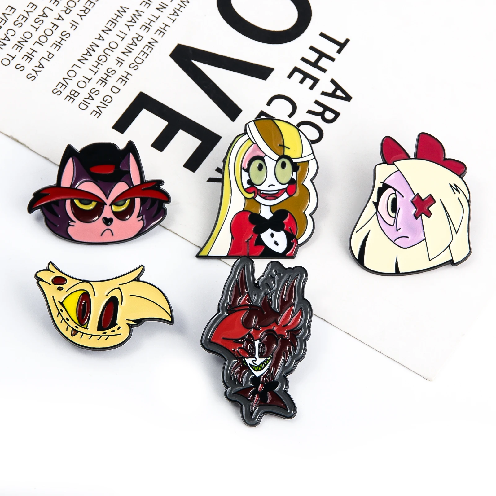 Anime Hazbin Hotel Demon Lucifer Brooch Charlie Morningstar Hell Princess Vaggie Redemption Badge Cosplay Men Women Bag Jewelry