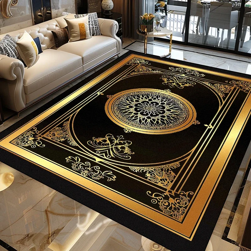 Luxury Modern Golden Carpet for Living Room Abstract Decoration Large Carpets Coffee Table Side Rug Rooms Decor Mat Tapis Salon