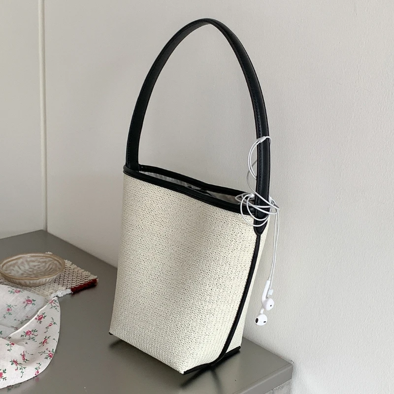 

Fashionable Summer Woven Bucket HandBag for Women Bohemian Large Capacity Daily Commuting Vacation Underarm Beach Shopping Bag