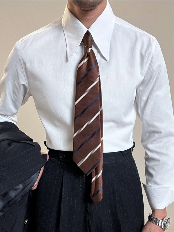 Italian Style Long Point Collar Slim Fit  Color Long Sleeve Shirt Men's Spring Autumn High End Feel Iron Free Business C...