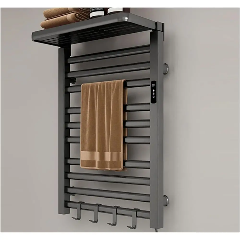 

Умная настенная полка для полотенец, электрическая вешалка для полотенец с верхней полкой, 4 крючка, сушилка для полотенец со встроенным таймером