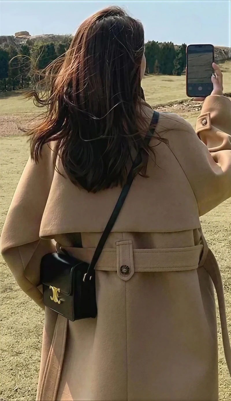 

Шерстяные пальто, женское шерстяное пальто, осеннее однобортное однобортное пальто трапециевидной формы из смешанной парчи на молнии с рукавами-воздушными шарами, классические городские Ins