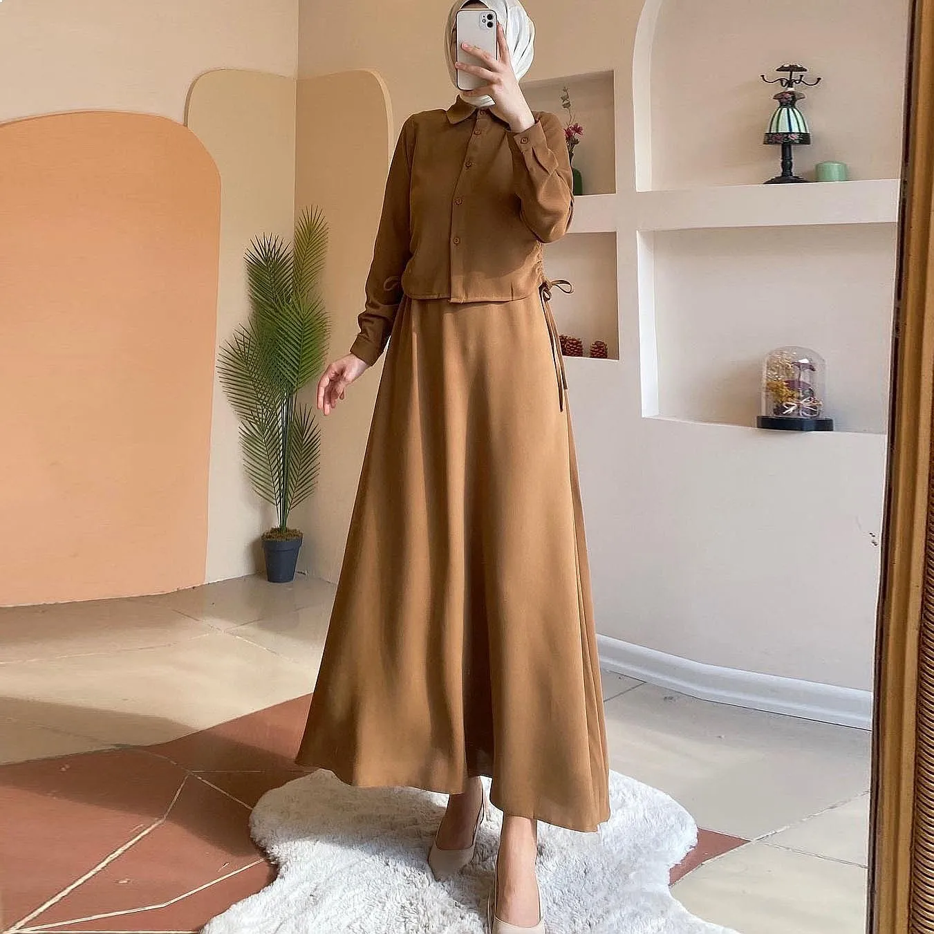 Women's Skirt Sets Long Sleeve Blouse Top Matching Set Elegant Casual Dress