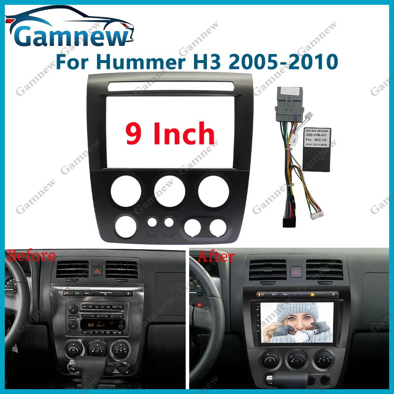 

9-дюймовая автомобильная рама, Fascia Canbus Box, адаптер Android, комплект панели для крепления приборной панели для Hummer H3 2005-2010