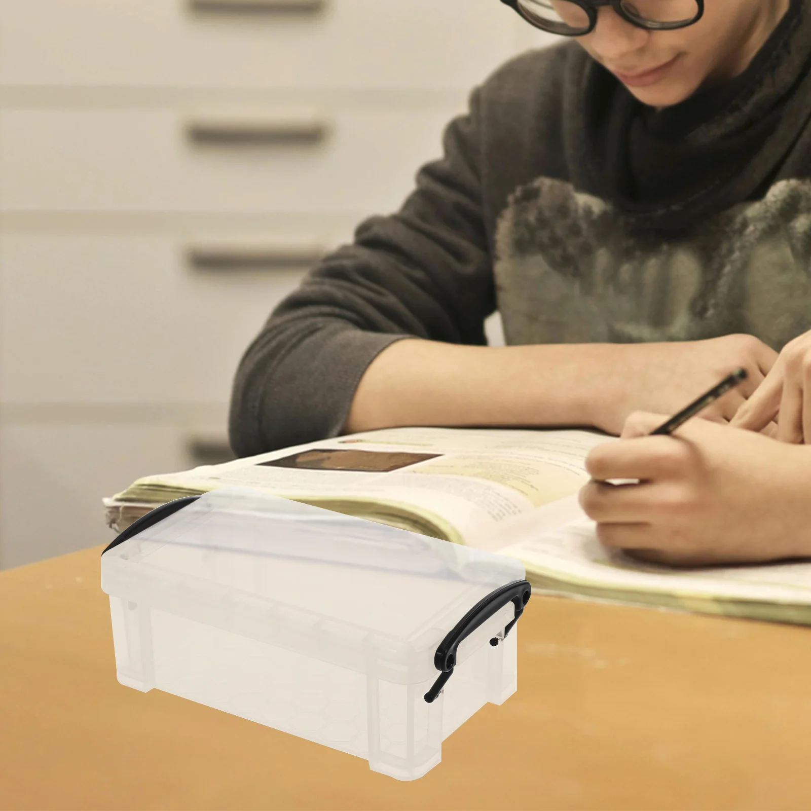 

6 Pcs Clear Pencil Case Storage Box High Capacity Mini Containers Plastic Desktop School Office Supplies Organizer