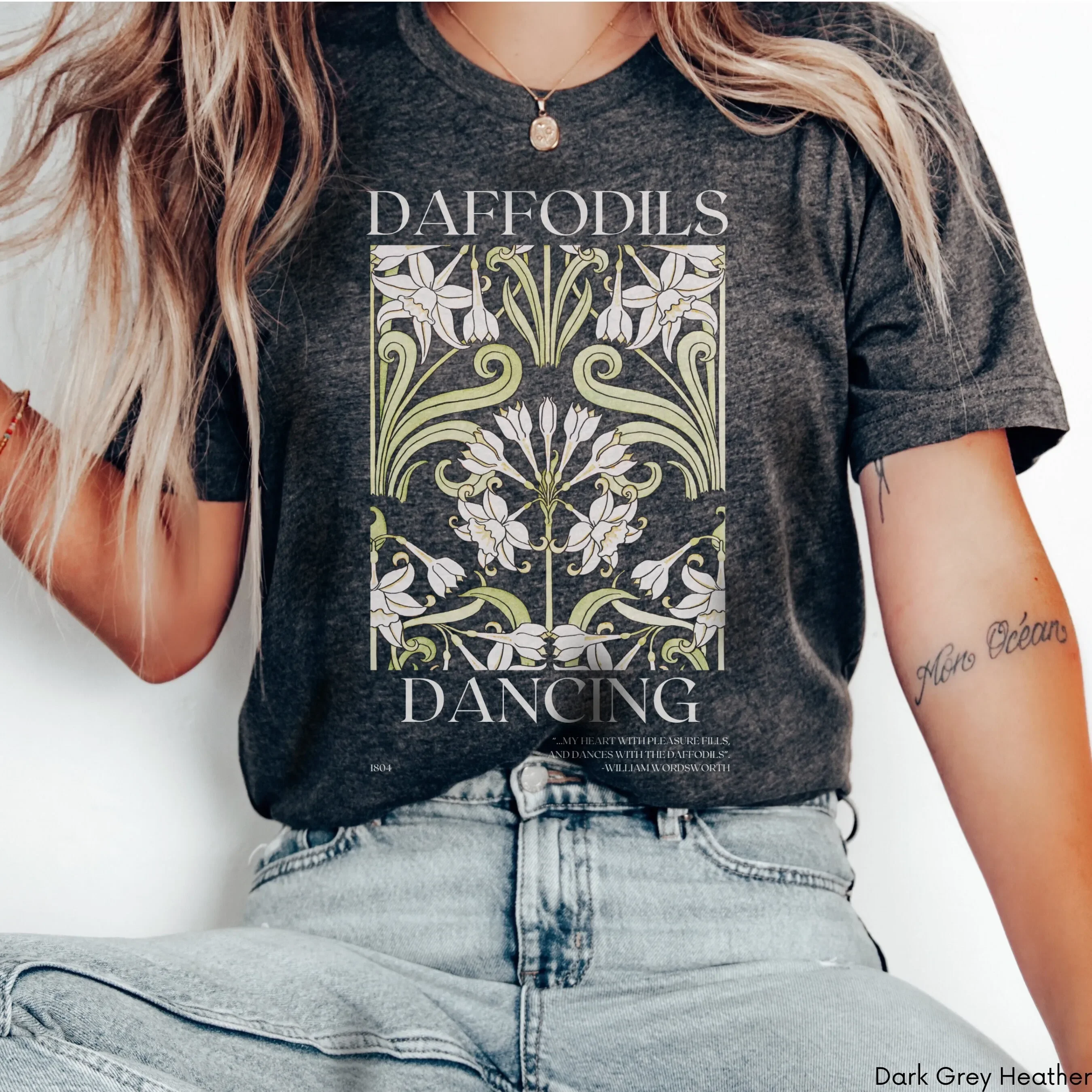 T-shirt Poème du Narcisse de Wordsworth, Art Nouveau, Cottagecore, Thème Académie Légère, Art Botanique, Mois de Naissance