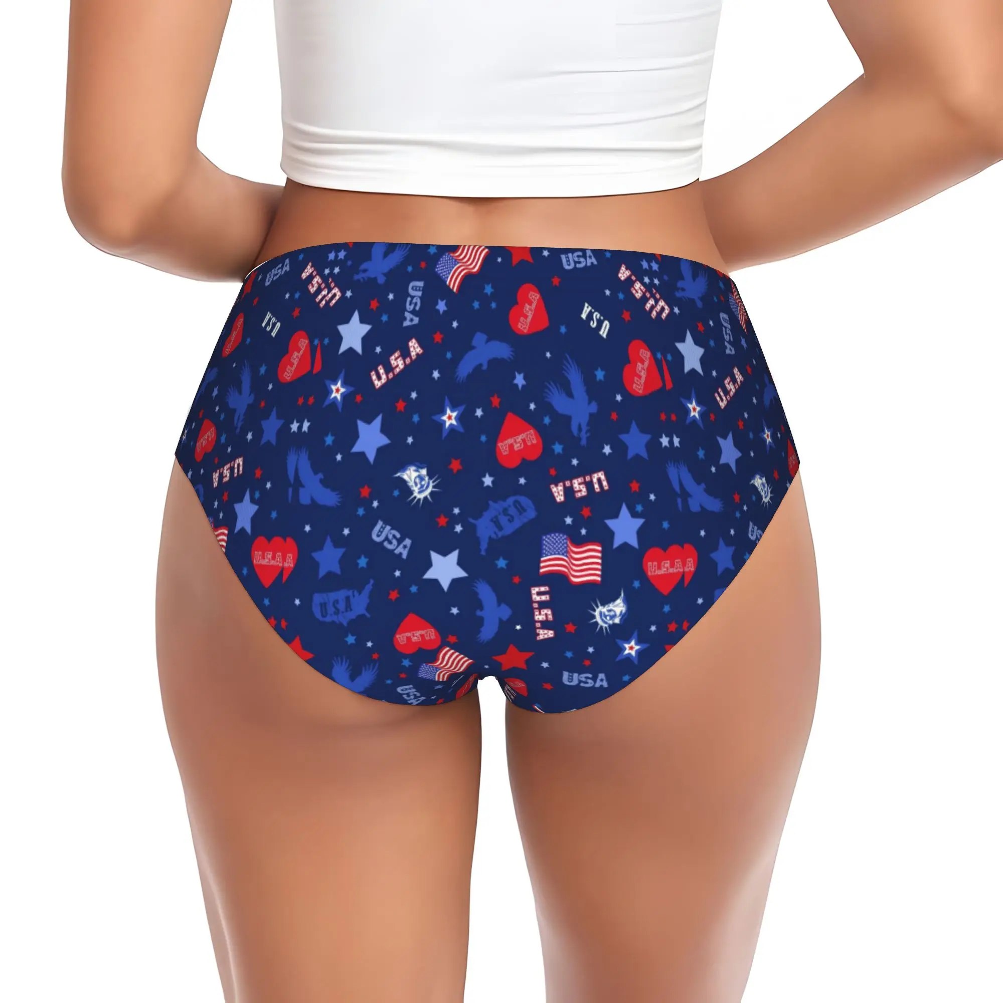 Custom USA America Flag Brief Panties Women's Comfort Stretch  Underwear