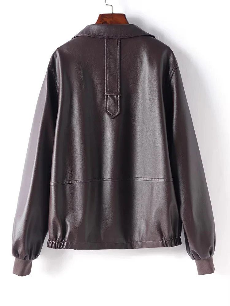 Nouvelle veste en cuir fendu pour femme, printemps-automne, col rabattu, manches longues, coupe ample, décontractée, courte, pour le quotidien