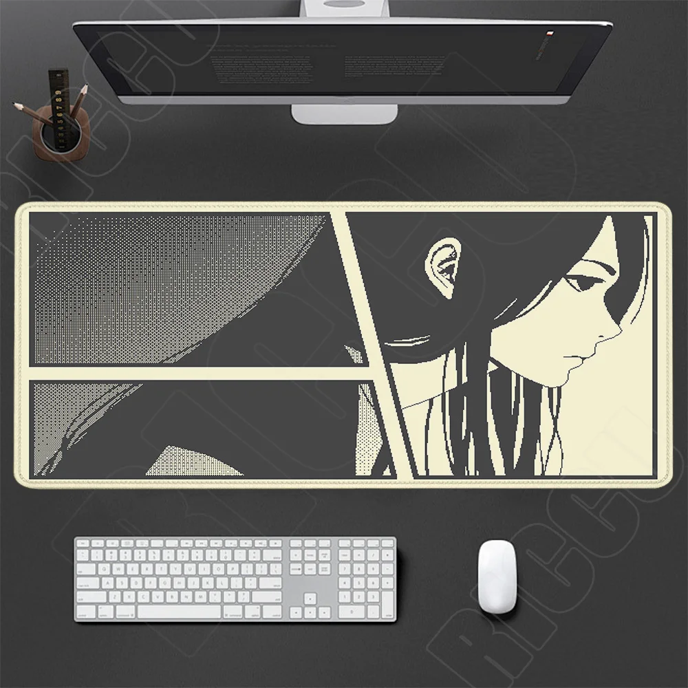 HD-Druck Anime Girl Mauspad XXL Schwarz Weiß Cooles Mauspad Tastaturunterlage Büro-PC-Zubehör XXL Schreibtischunterlage E-Sports-Teppich – Detail 5