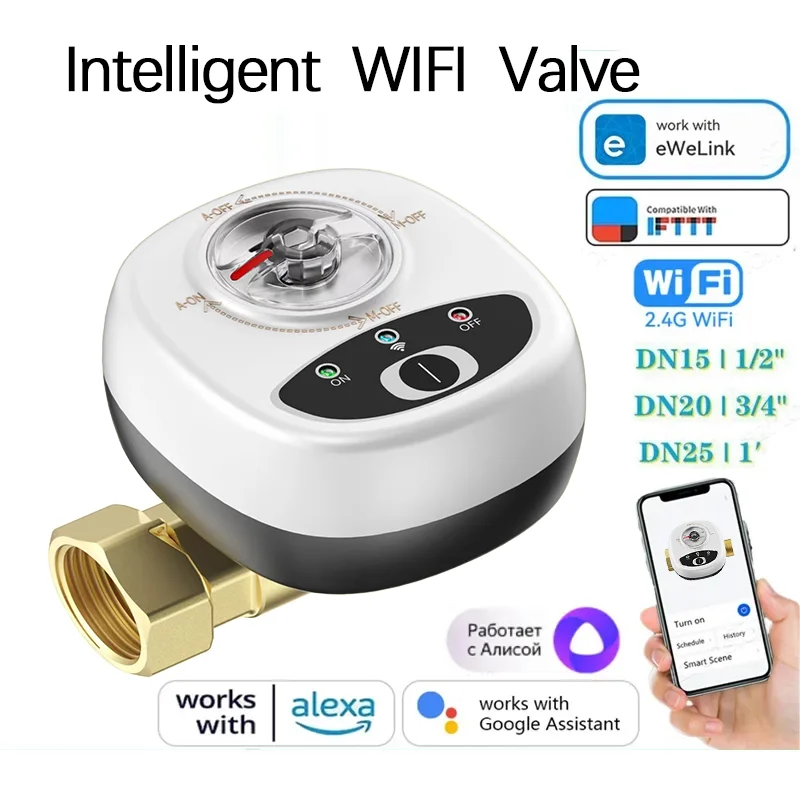 eWelink APP WiFi Smart Valve Water Gas Shutoff Automated Ball Valve DN15/DN20/DN25 Wireless Control For Alexa Google Alice