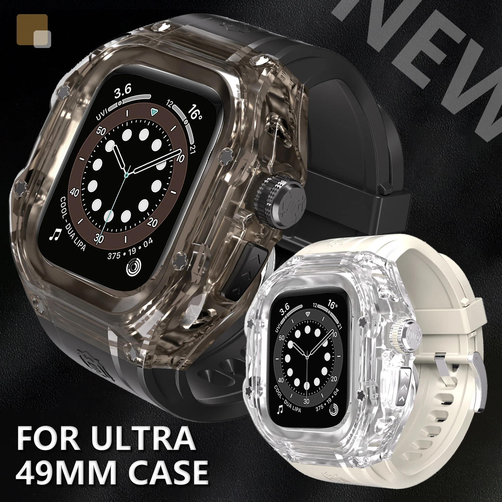 Modification Kit Transparent Protective Case+TPU Strap For Apple Watch Ultra 49mm Stainless Steel Buckle Band for iWatchUltra 2