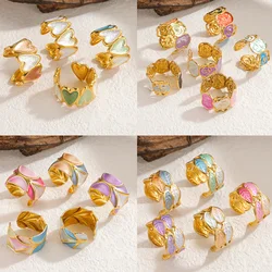 Multiple Style Candy Color Oil Drop Open Rings for Women Mother Luxury Heart Leaf Flower Finger Ring Christmas Jewelry Gift
