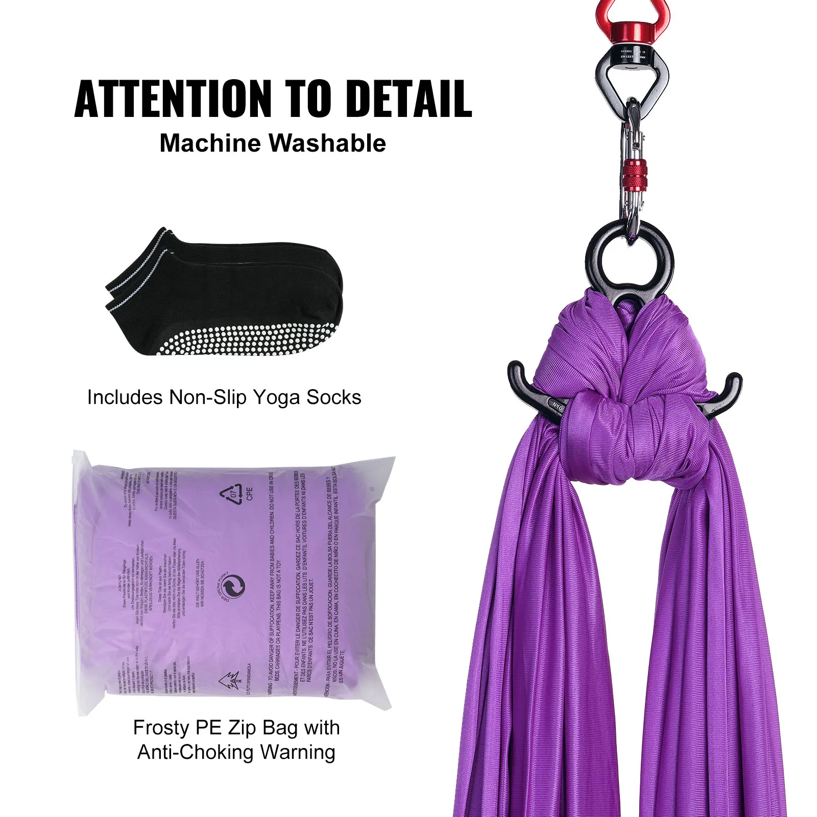 VEVOR 8.7/11 Yards Aerial Yoga Hammock & Swing Yoga Starter Kit Aerial Silk Fabric Yoga Strap Accessory for All Levels Fitness