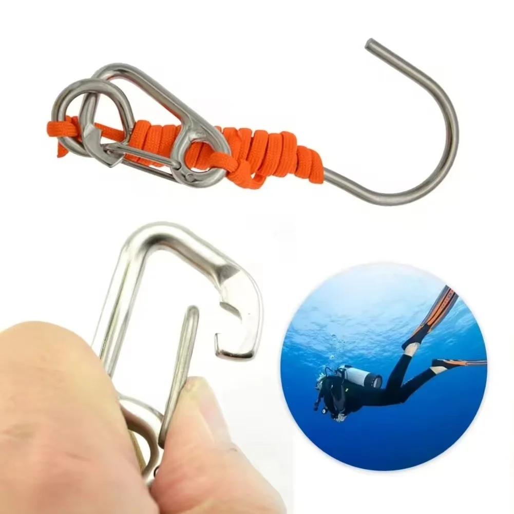 120cm Scuba Diving Reef Hook Lanyard With Stainless Steel J Hook And Coil For Secure Anchoring In Strong Currents