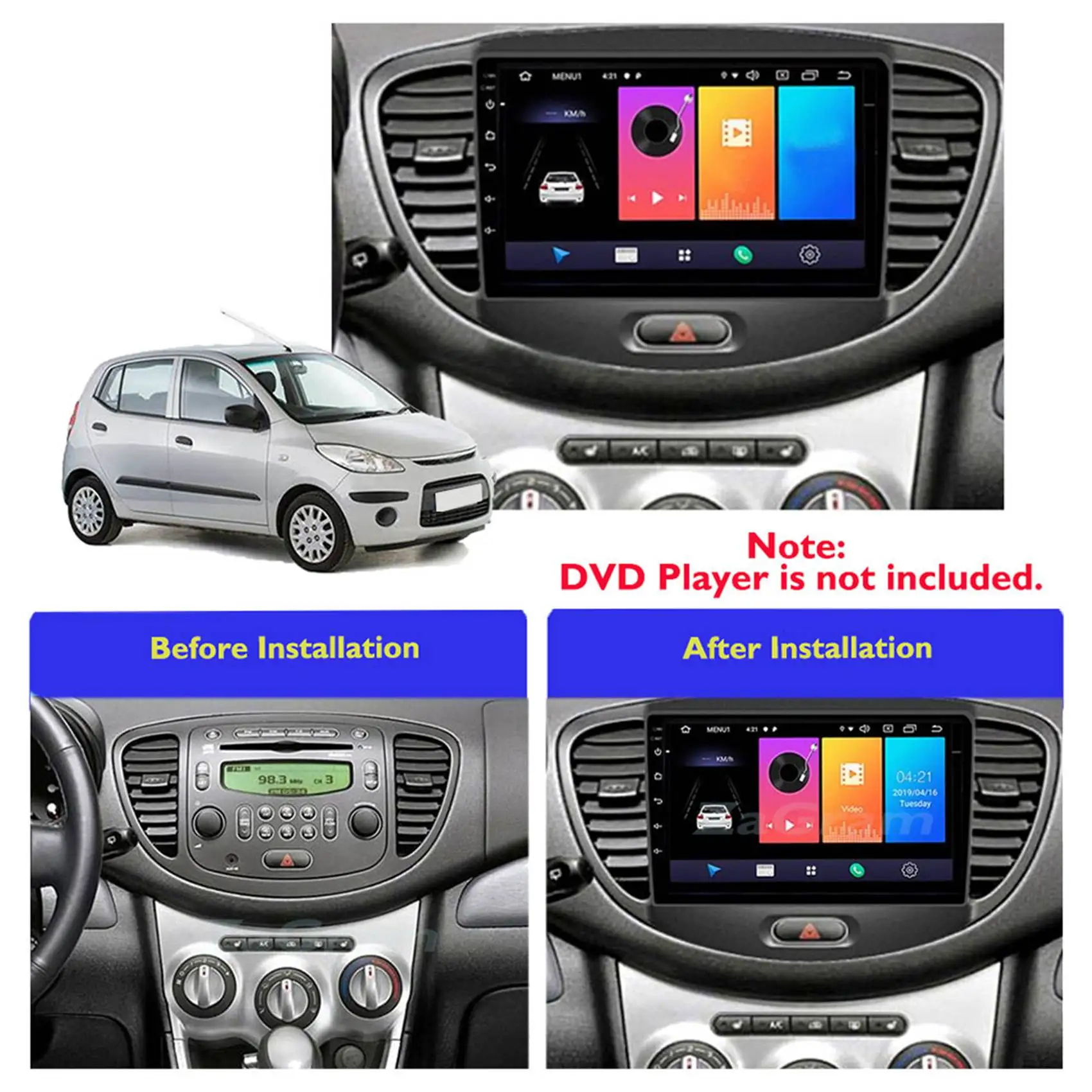 For Hyundai I10 2008-2011 9 Inch 2 Din Car Dashboard Frame Radio Fascia Dash MP5 Player DVD Adapter PanelJAS