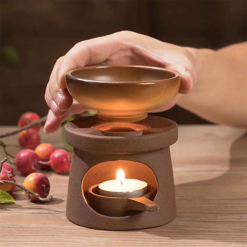 3 in 1 Stoneware Essential Oil Warmer Wax Melt Burner Tealight Candle Heater Japanese Style for Home Aromatherapy Decor Gift