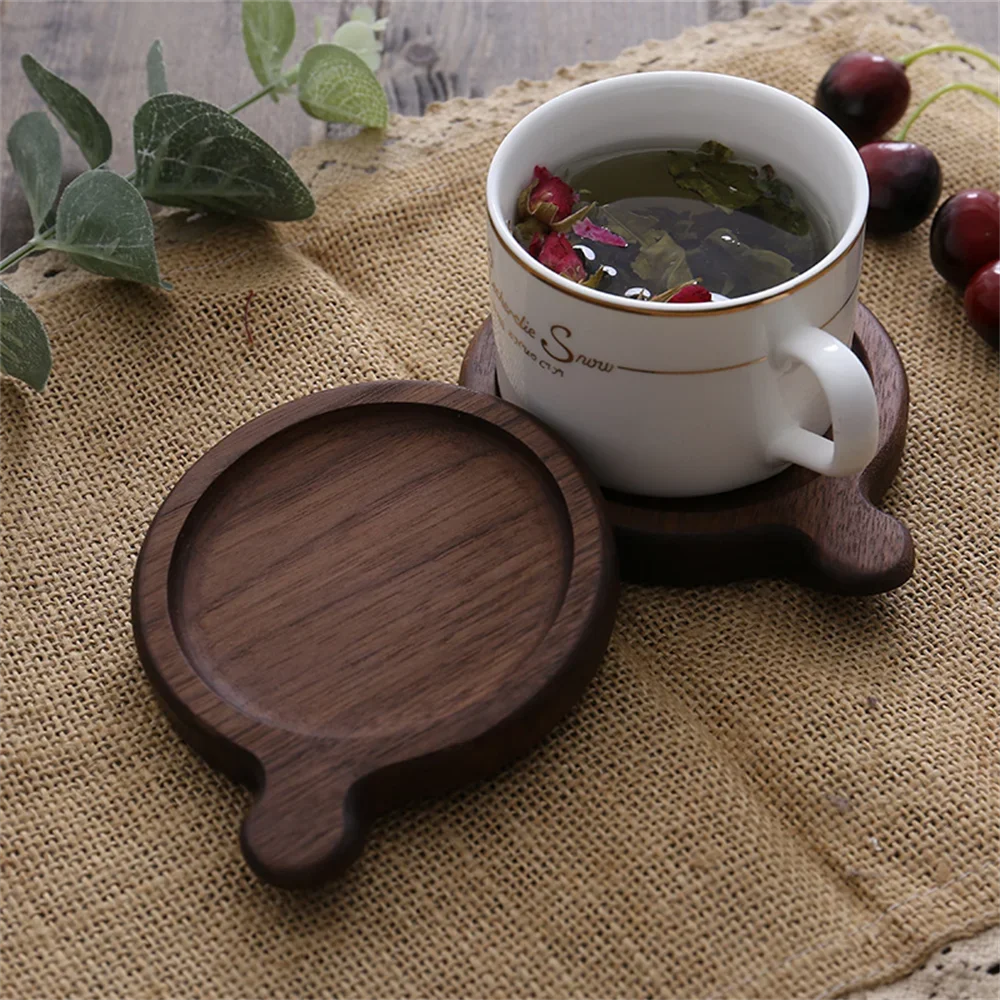 1 Free Custom Walnut Japanese Coaster Tea Coaster Wooden Cup Holder Simple Round Coffee Mat Anti-scalding Heat Insulation Mat