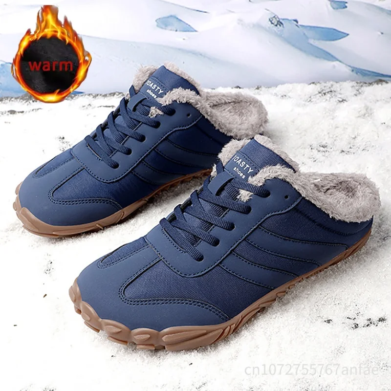 Winter Wide Toe Cotton Slippers Waterproof Winter Thermal Fur Lining Home Indoor Mules Slippery Shoes For Man Woman Non Slip