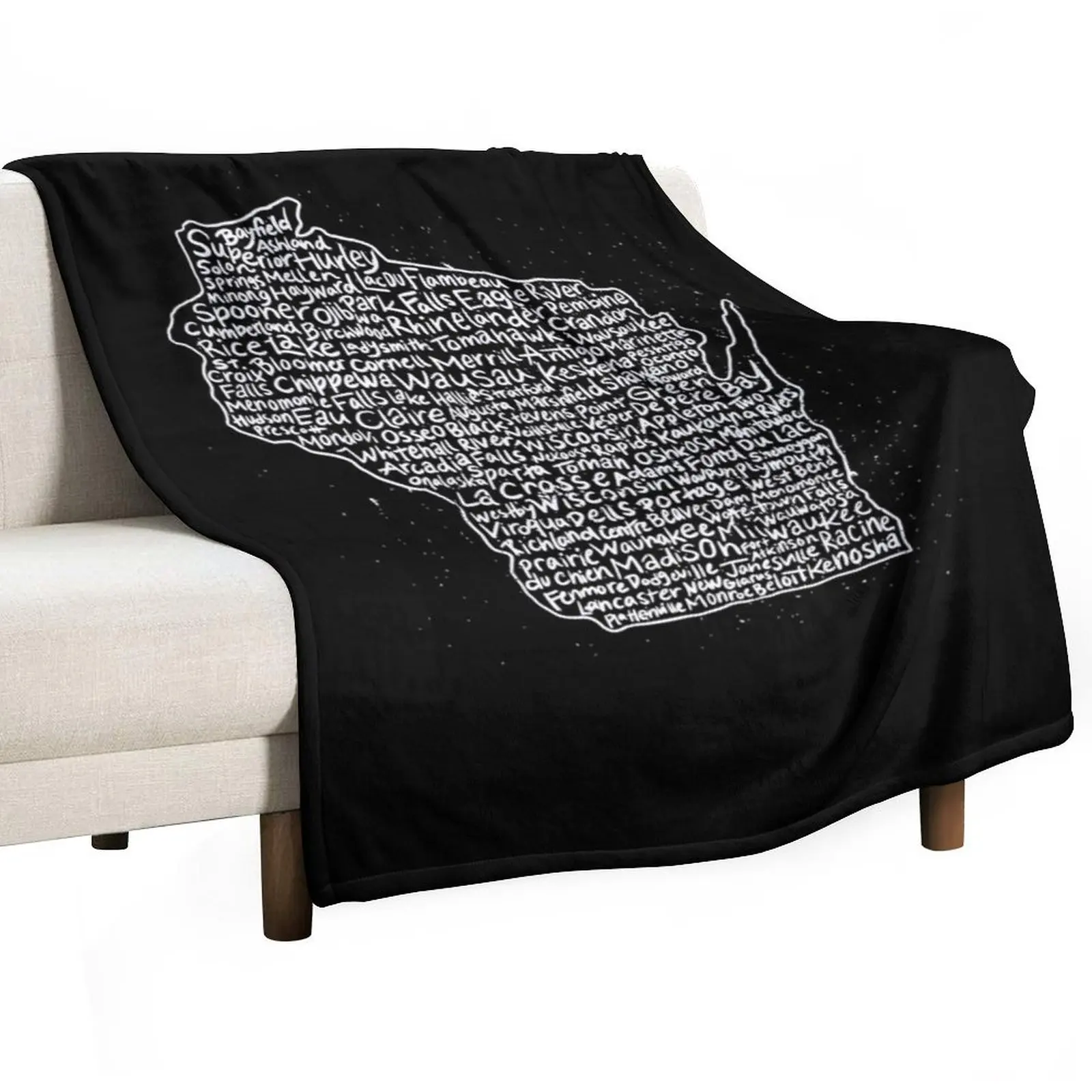 Wisconsin Handwritten Map of State & Cities Throw Blanket Large Decorative Sofas Blankets