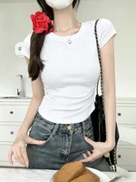 Women's Basic Solid Crop Top Short Sleeve Crewneck Skinny T-shirt Summer Casual Y2K Vintage Harajuku Streetwear - Image 6