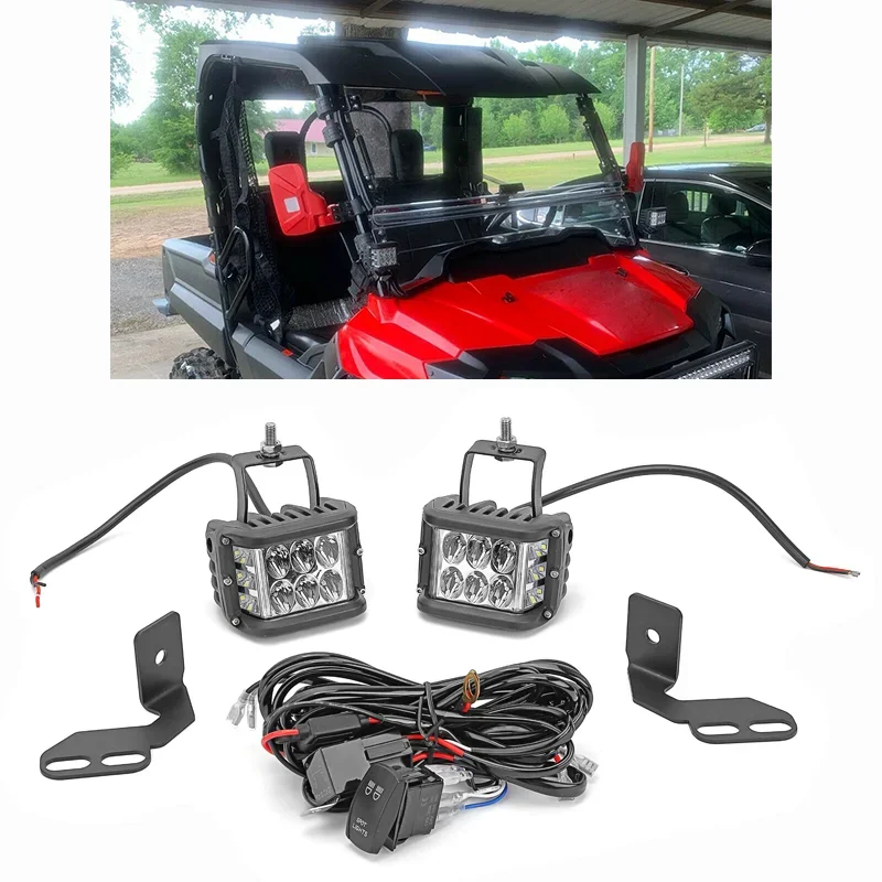 Car Work LIghts 60W 3 Side Wide Shot LED Light Pillar Bracket W/Wire Kit For HONDA PIONEER 1000 & 700 UTV