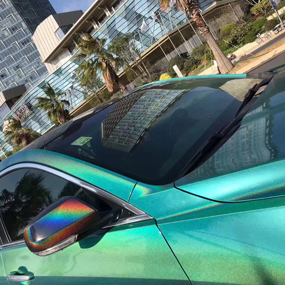 Iridescent Car Wrap Motorcycle Vinyl Wrap Kits Car Body Film Laser Green