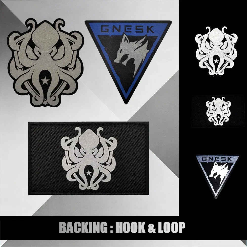 

Тактические нашивки White Wolf Battalion Octopus, светоотражающие, пришивные, для курток и плеч, с креплением на липучке, DIY