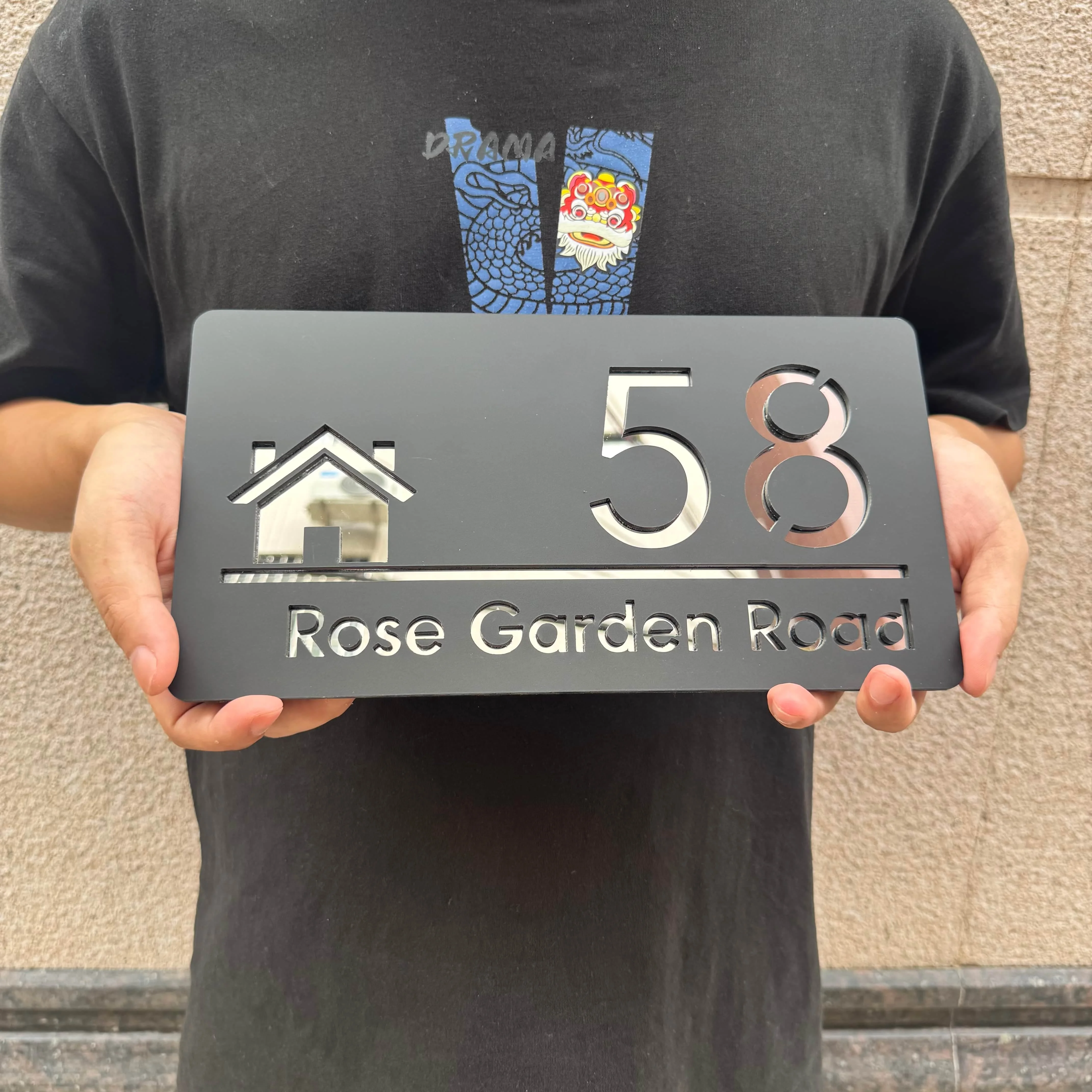Personalized Laser Cut Acrylic Sign Modern House Number OutDoor Plaque Family Name Plate Door Signs Matte Black Mirror Silver
