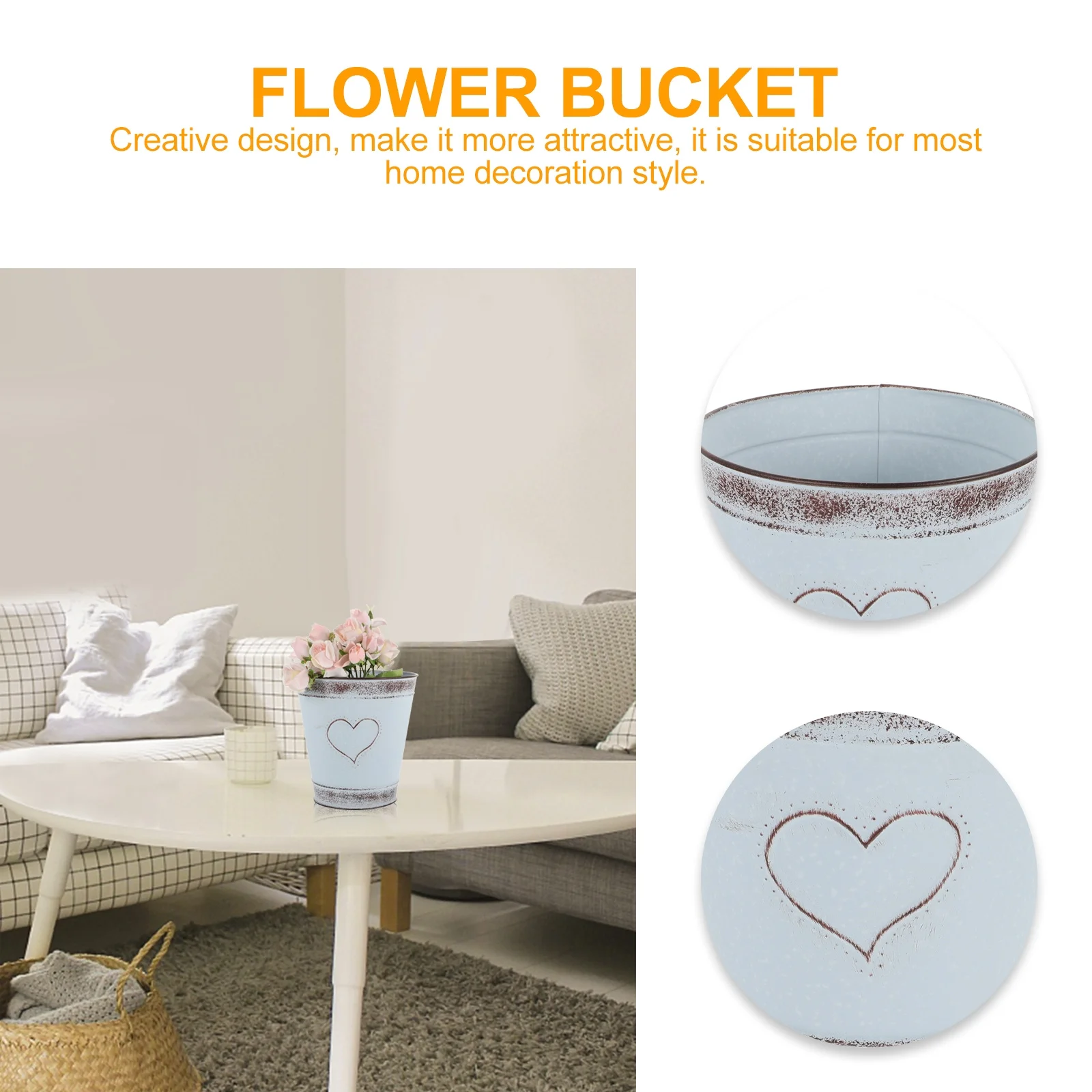 

1 шт., креативное ведро для хранения цветов с сердечным узором, портативный держатель для цветов для свадьбы, банкета, вечеринки, украшения дома, серый цвет