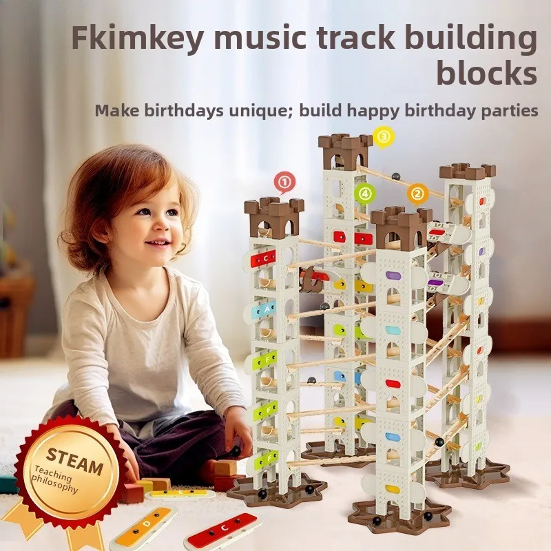 

Children's track rolling ball music construction early education puzzle building game big particle music enlightenment