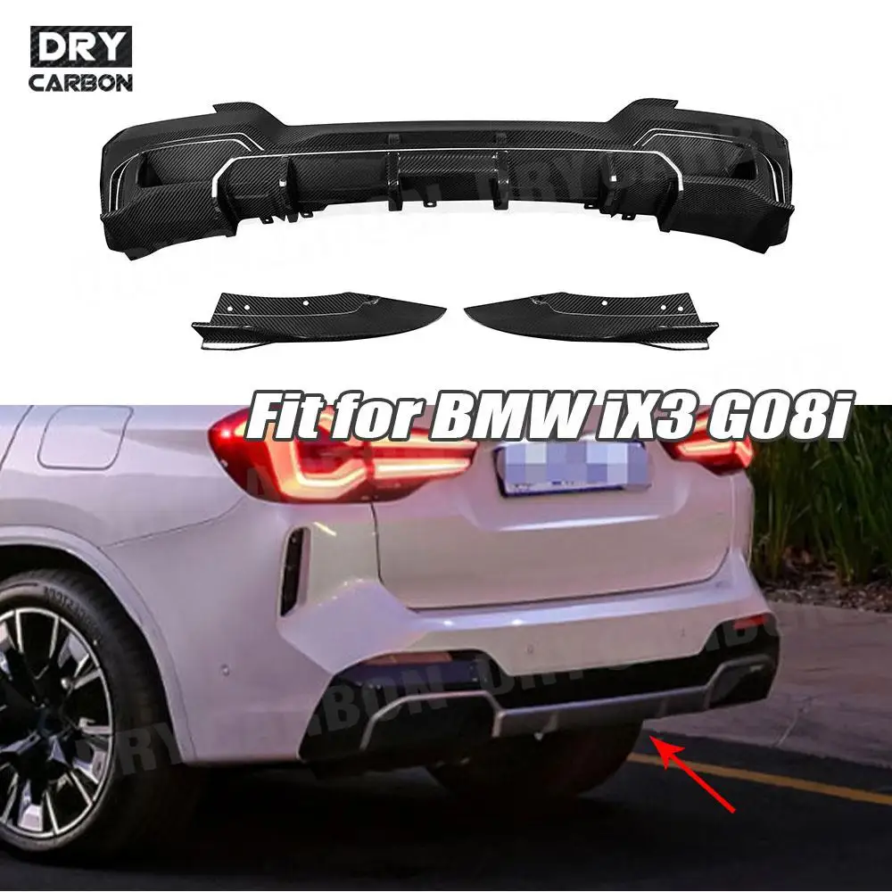 

Dry Carbon Fiber Rear Bumper Diffuser Lip Side Flaps Apron Splitters Styling For BMW iX3 G08i 2022 FRP Black Bumper Decoration